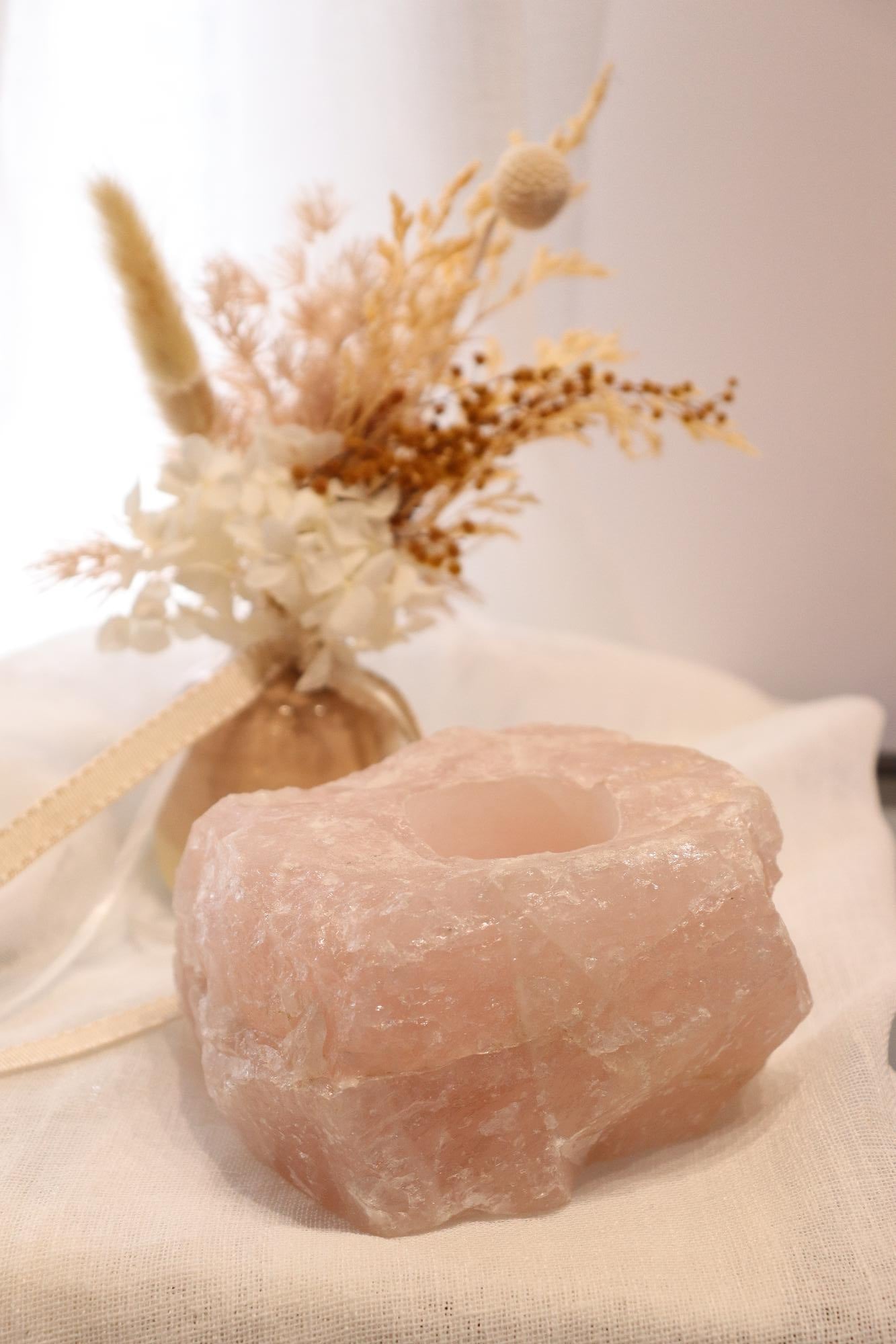 Rose Quartz Raw | Candle Holder