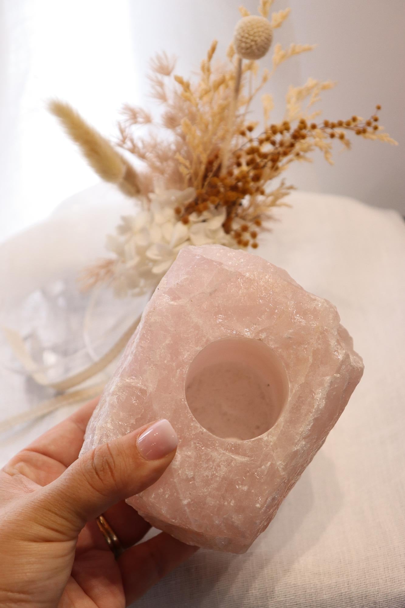 Rose Quartz Raw | Candle Holder