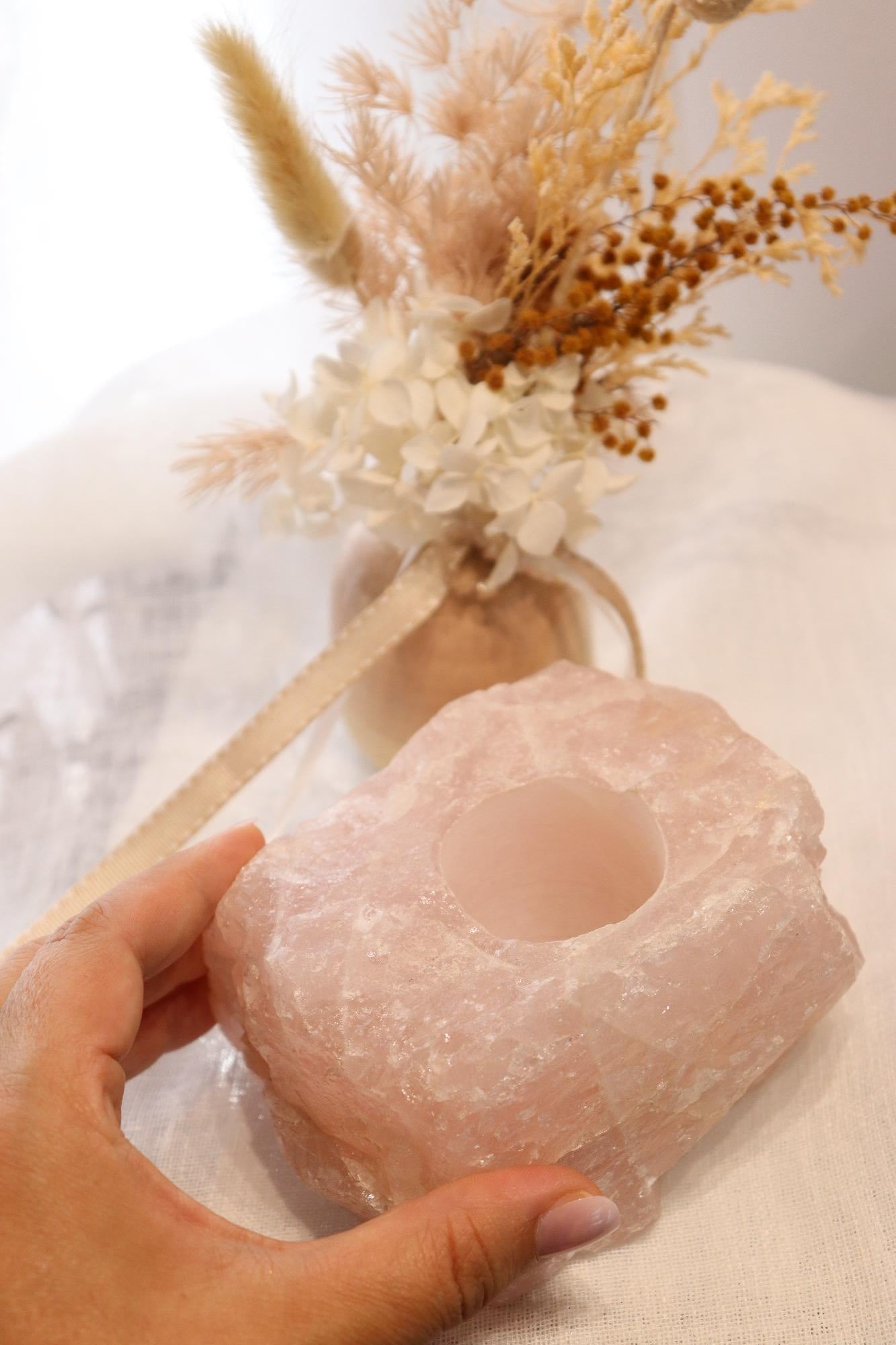 Rose Quartz Raw | Candle Holder