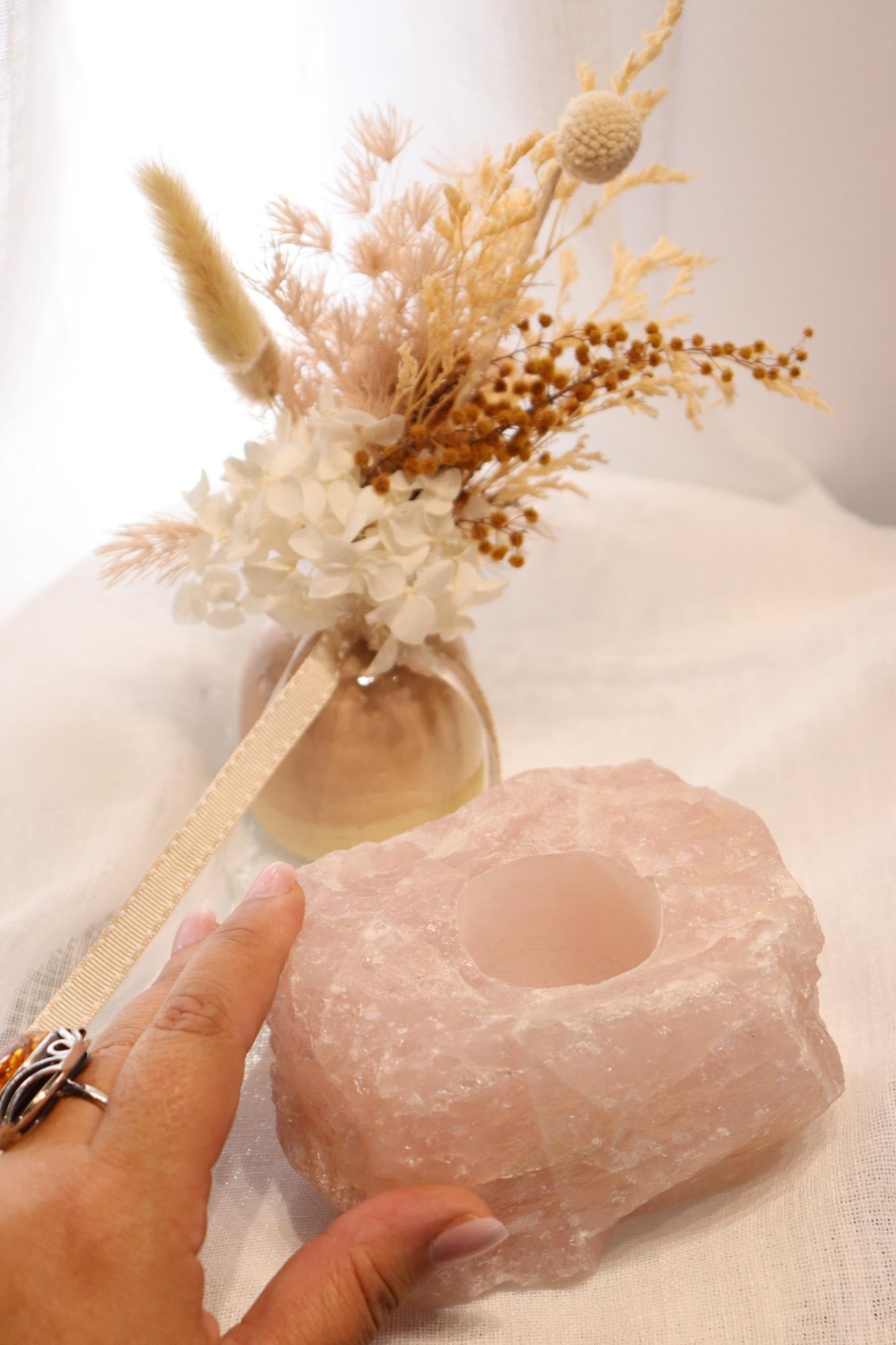 Rose Quartz Raw | Candle Holder