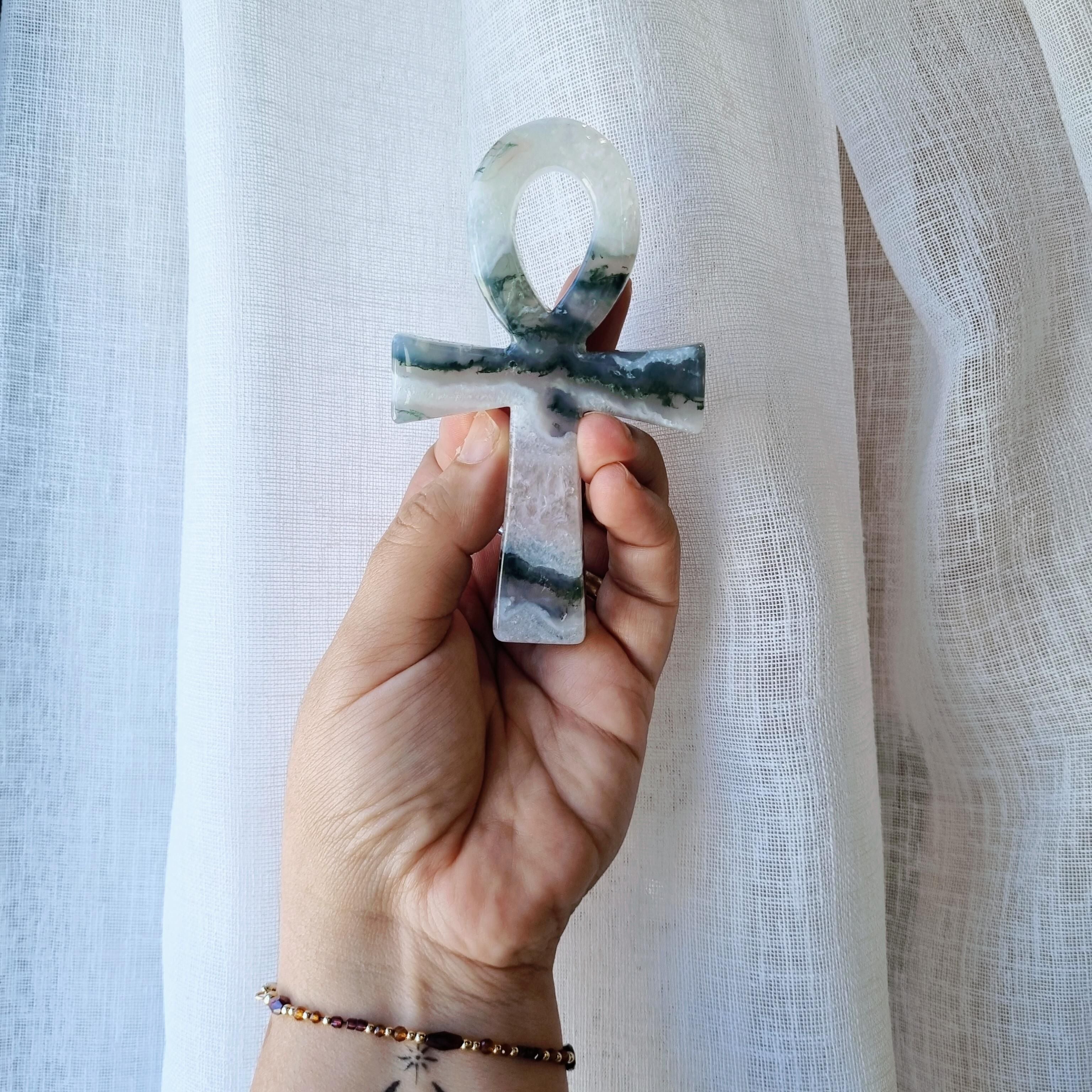 Ankh Carving | Moss Agate