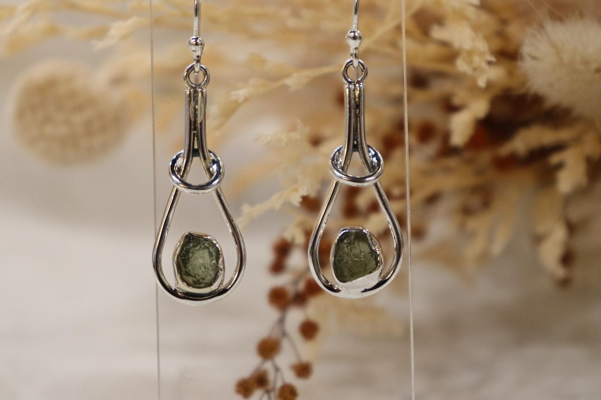 Moldavite Earring Set | Round Knot Set