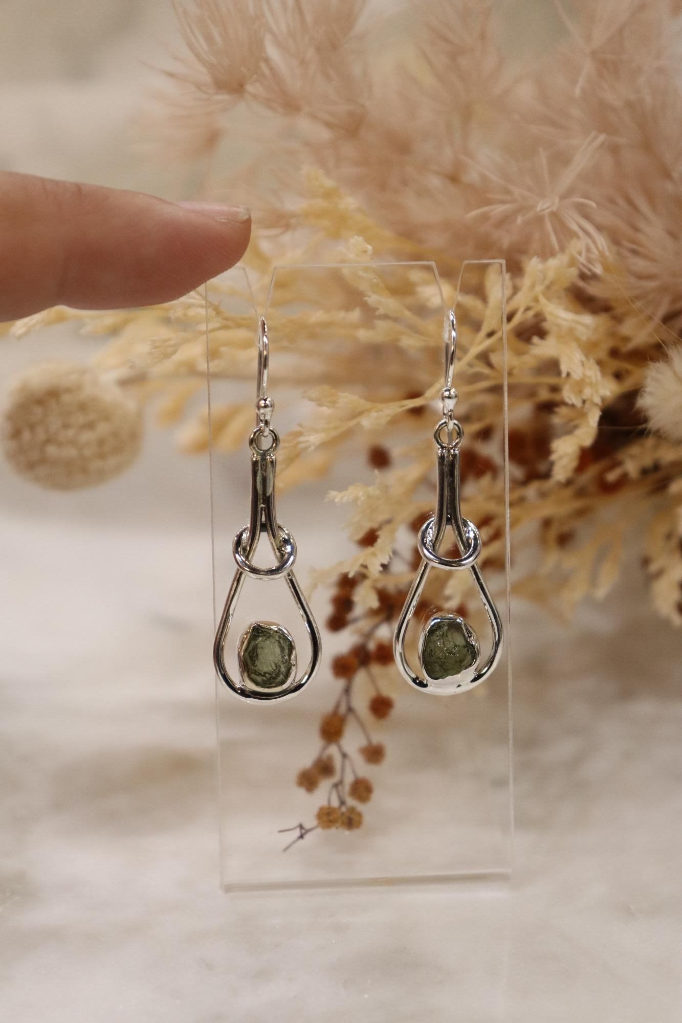 Moldavite Earring Set | Round Knot Set