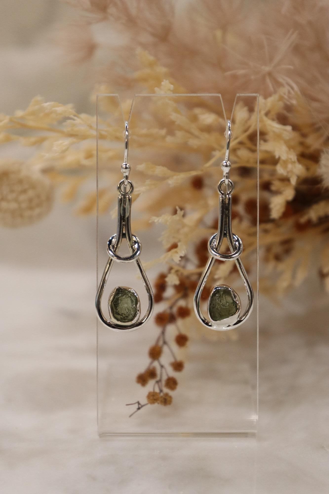 Moldavite Earring Set | Round Knot Set