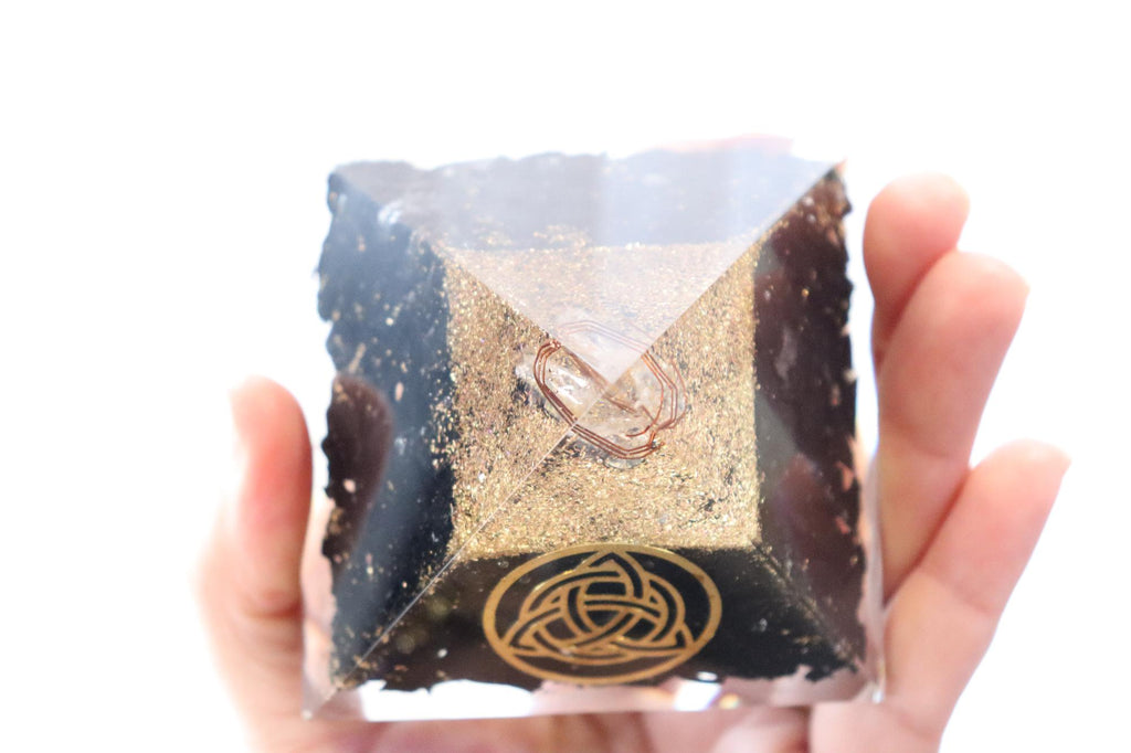 Orgonite Pyramid | Shungite & Clear Quartz | Triquetra Symbol