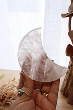 Clear Quartz Moon + Silver Metal Stand | 139g