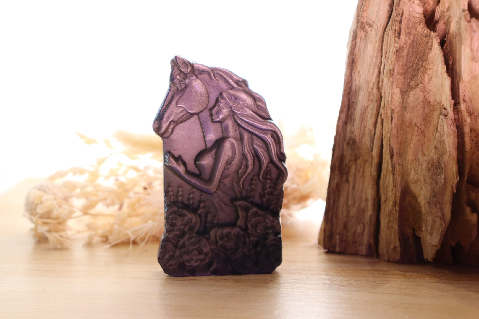 Horse + Lady Silver Obsidian Carving