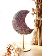Pink Tourmaline + Lepidolite Mica Moon + Gold Metal Stand | 502g