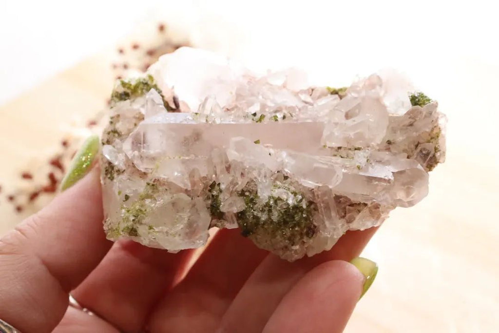 Epidote + Clear Quartz Cluster