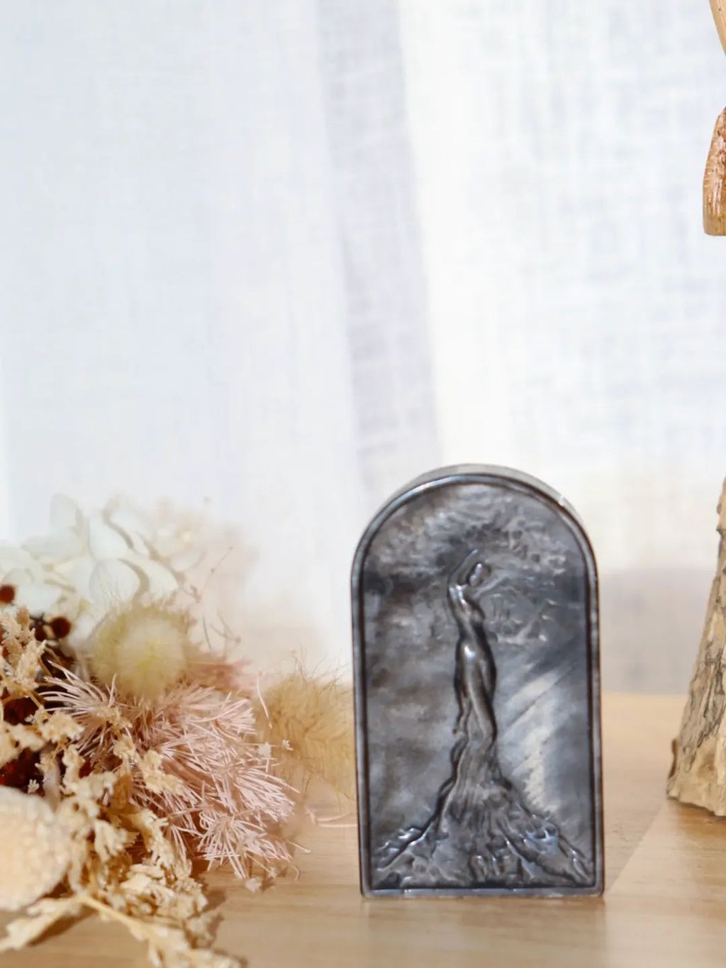 Silver Obsidian Tree of Life Carving