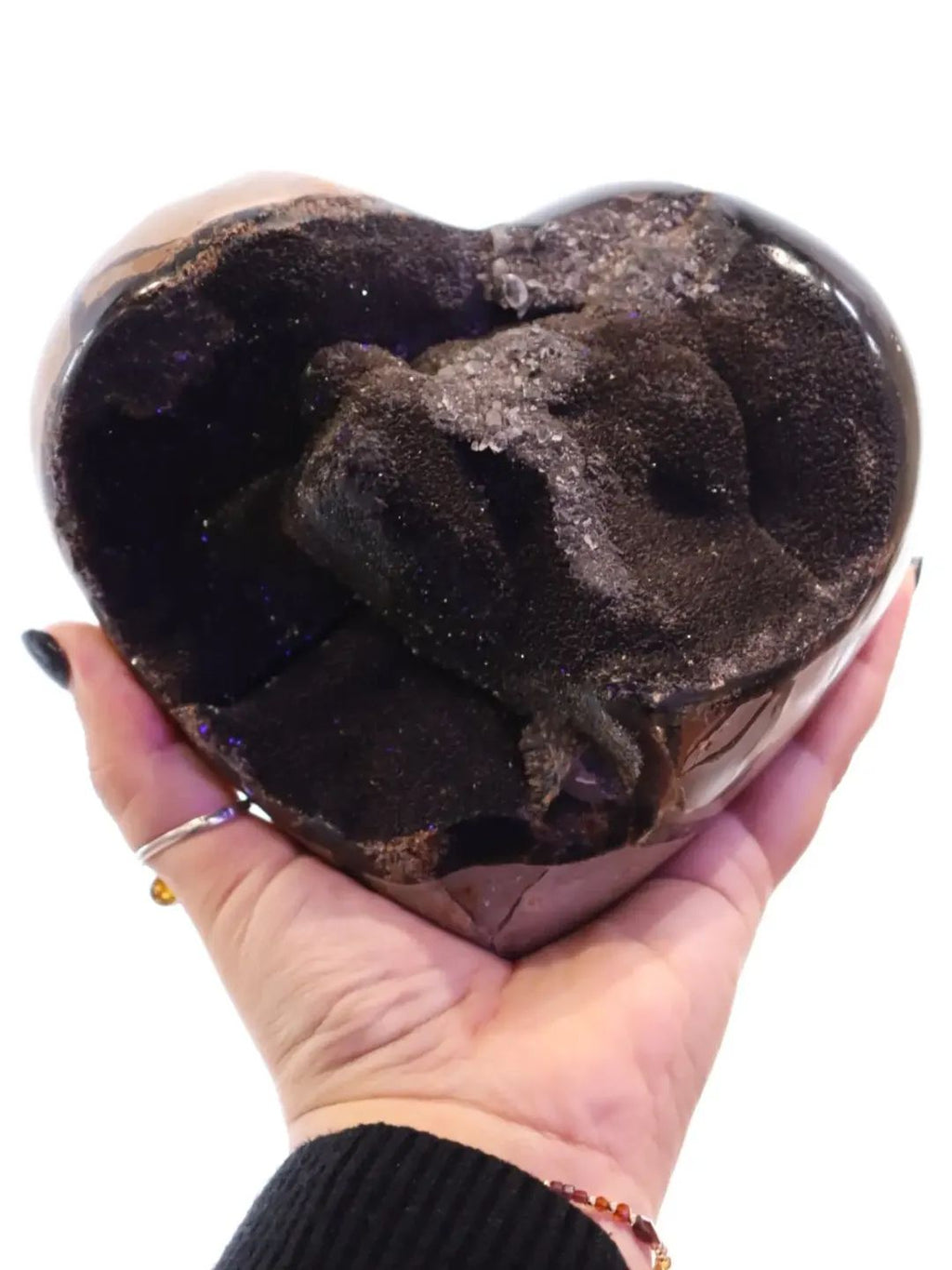 Septarian Heart + Black Metal Stand | 2.65kg