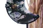 Moss Agate Moon + Black Metal Stand | 344g