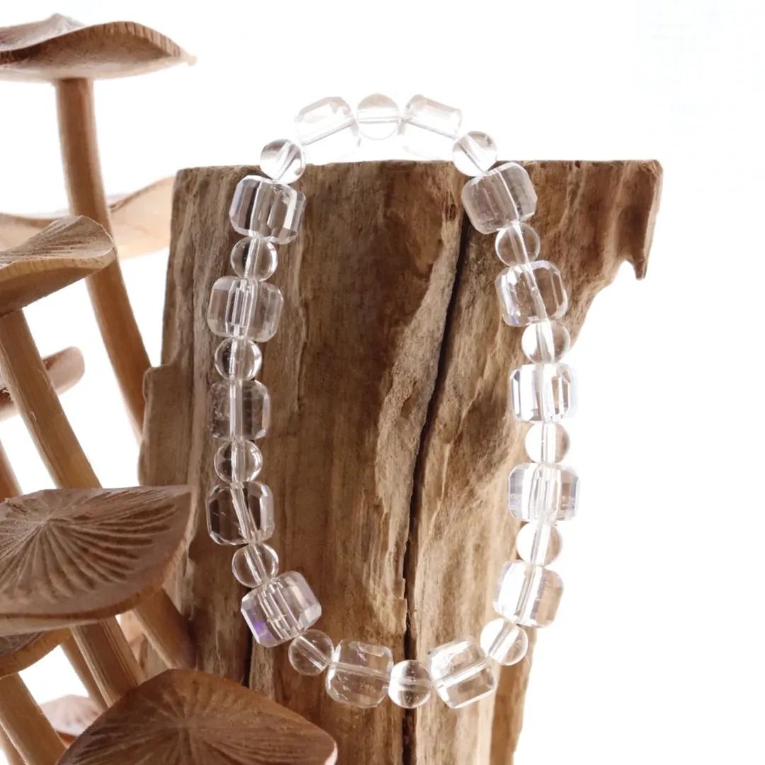 Clear Quartz Bracelet | Square Faceted & Round Bead