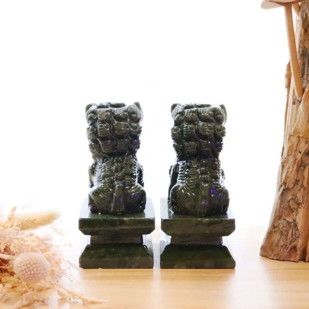 Green Jade Foo Dog Set