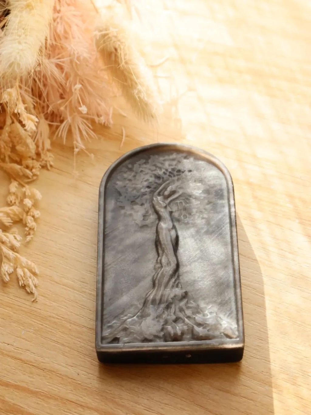 Silver Obsidian Tree of Life Carving