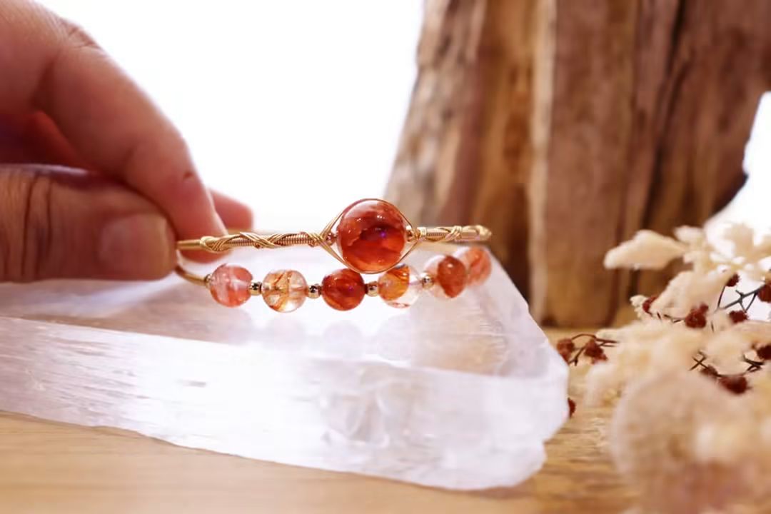 Double Wrap Gold Wire Bangle | Fire Quartz