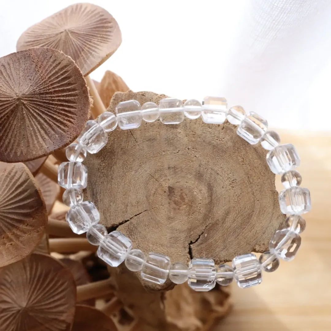Clear Quartz Bracelet | Square Faceted & Round Bead