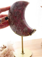 Pink Tourmaline + Lepidolite Mica Moon + Gold Metal Stand | 502g