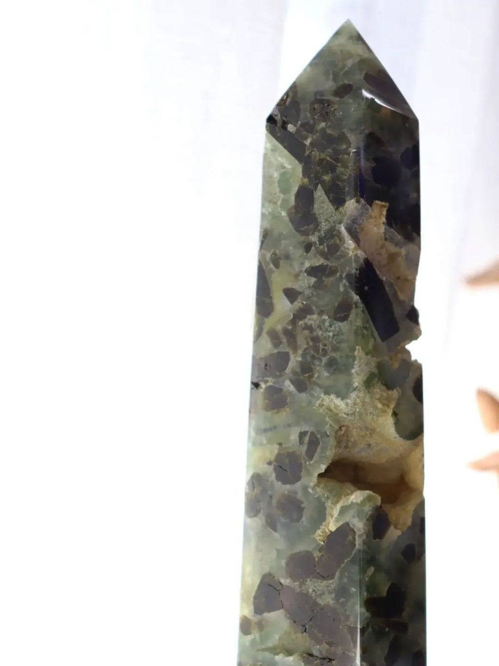 Prehnite & Epidote Inclusions Tower + Stand