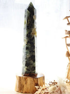 Prehnite & Epidote Inclusions Tower + Stand