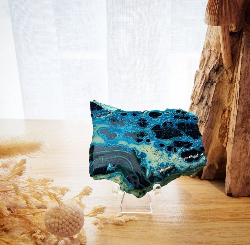 Chrysocolla & Malachite Slab + Stand | 147g