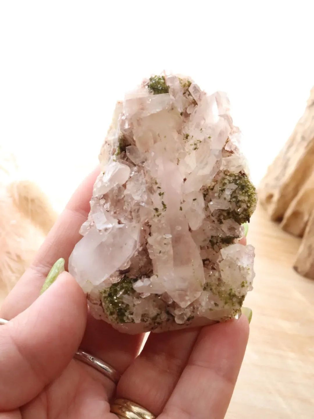 Epidote + Clear Quartz Cluster