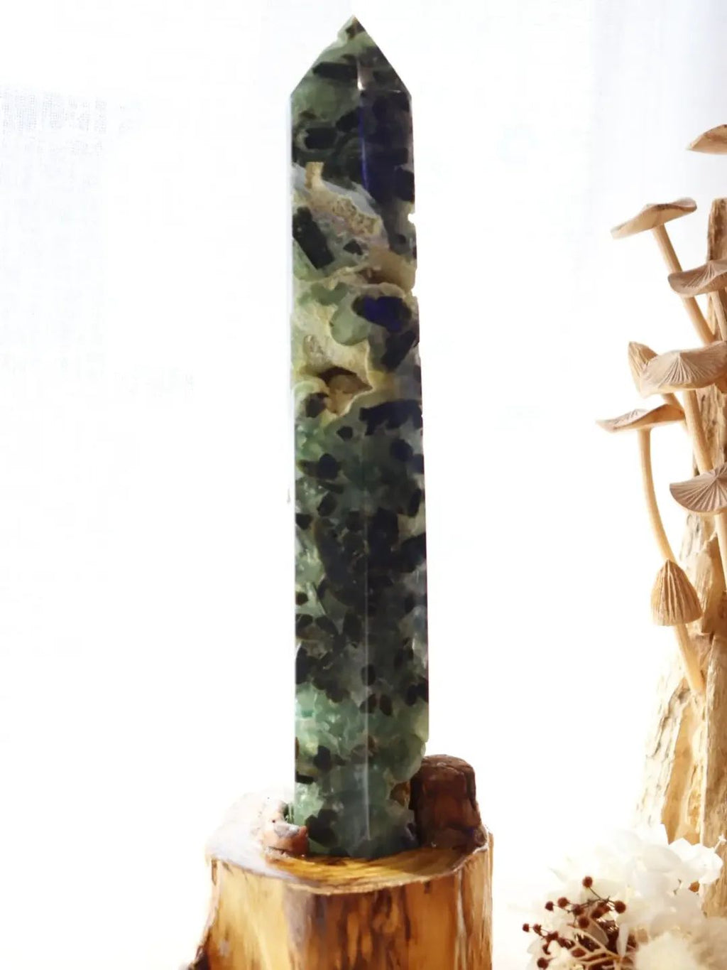 Prehnite & Epidote Inclusions Tower + Stand