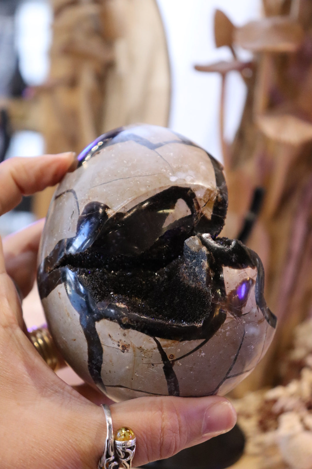 Septarian Egg + Black Metal Stand | 1.065kg