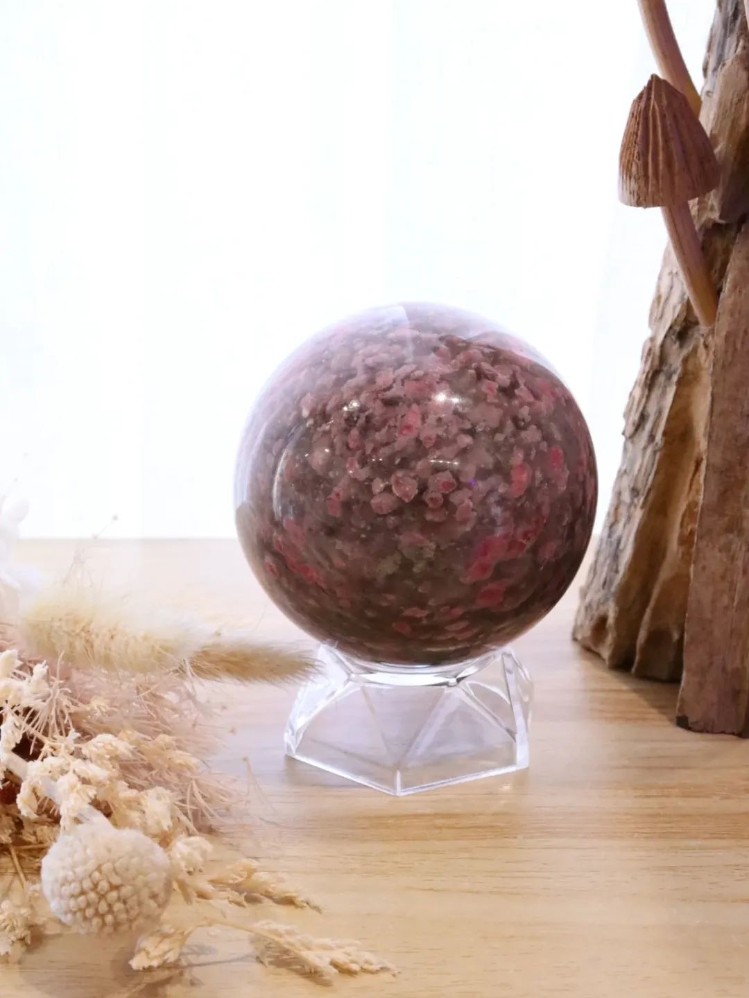 Rhodonite + Smokey Quartz Sphere + Stand | 618g