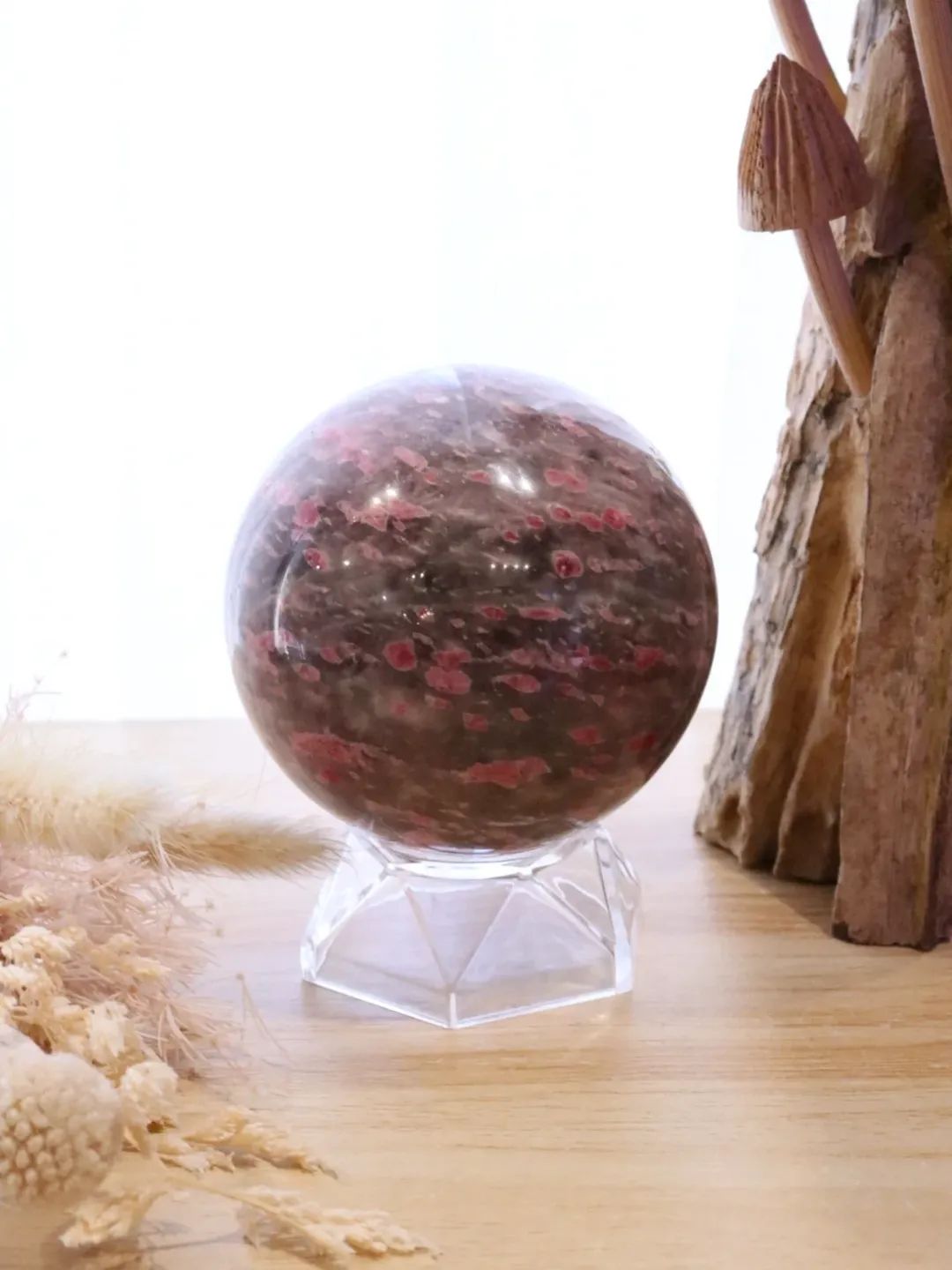 Rhodonite + Smokey Quartz Sphere + Stand | 618g