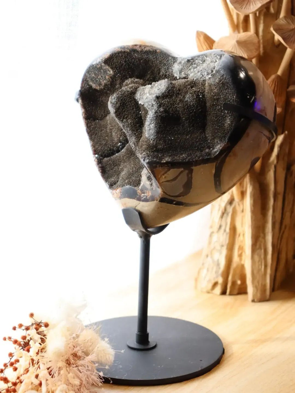 Septarian Heart + Black Metal Stand | 2.65kg