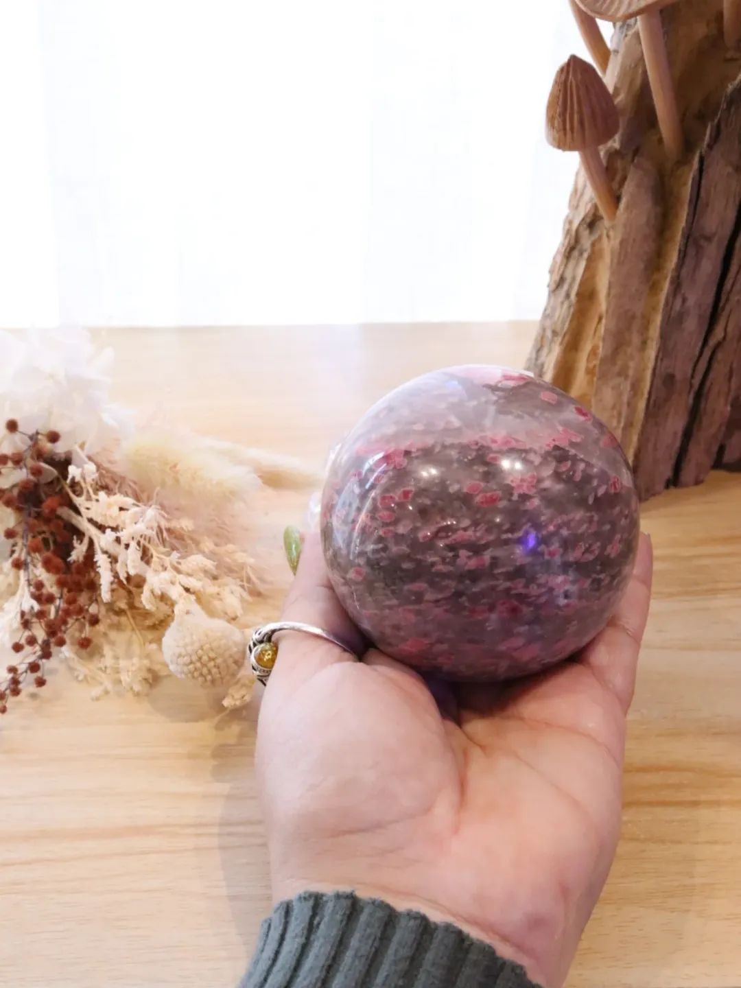 Rhodonite + Smokey Quartz Sphere + Stand | 618g