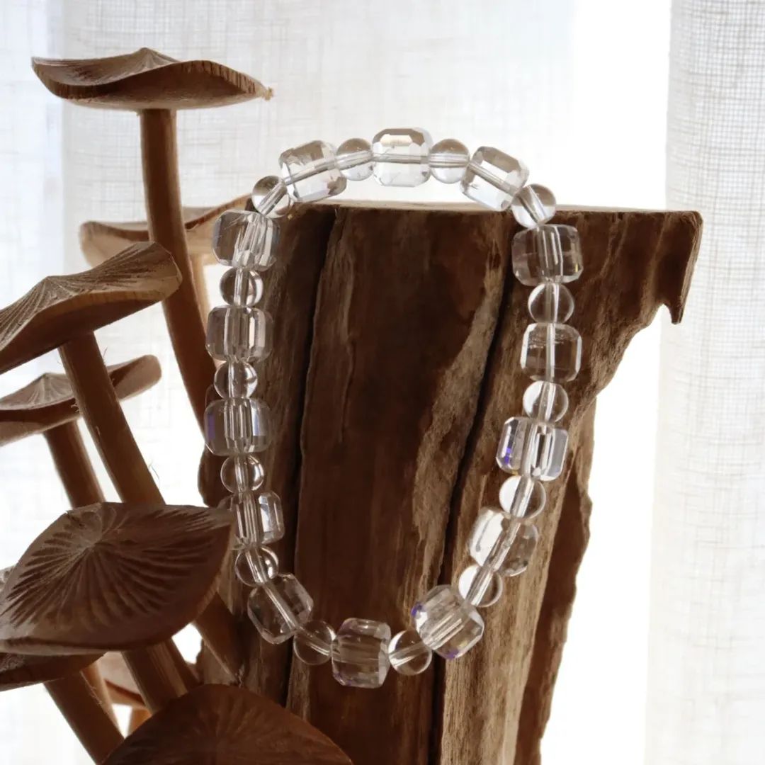 Clear Quartz Bracelet | Square Faceted & Round Bead