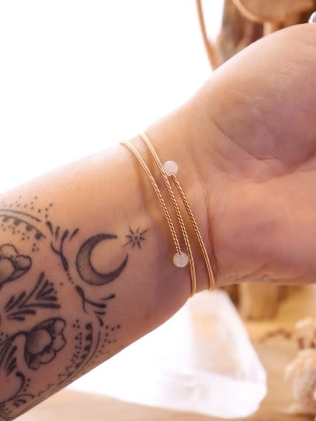 Double Wrap Gold Wire Bangle | Fire Quartz