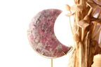 Pink Tourmaline + Lepidolite Mica Moon + Gold Metal Stand | 502g