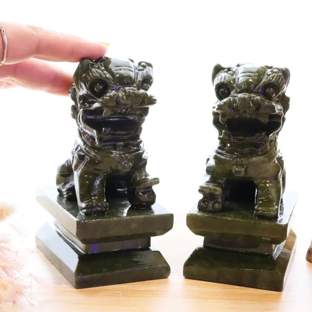 Green Jade Foo Dog Set