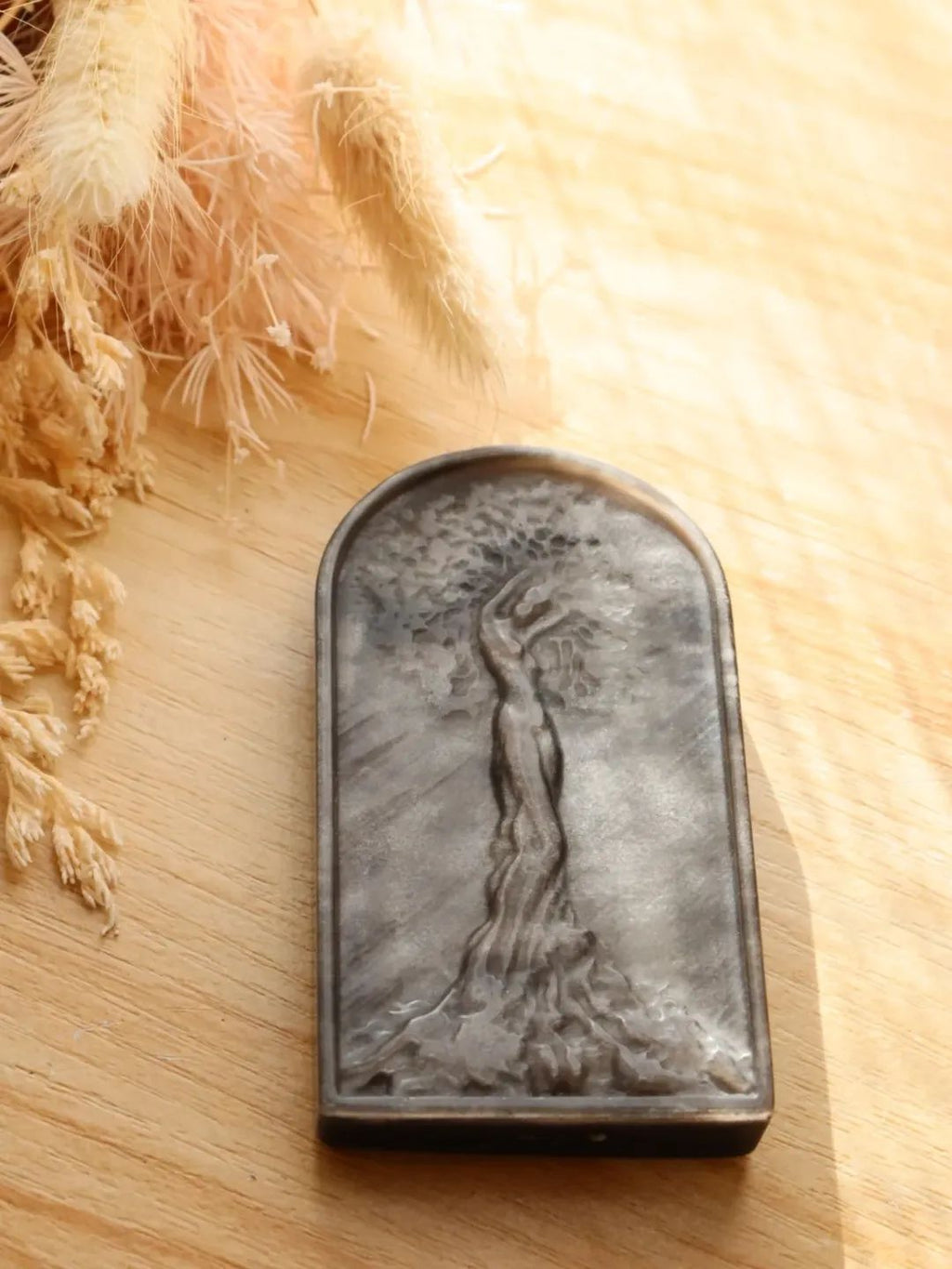 Silver Obsidian Tree of Life Carving