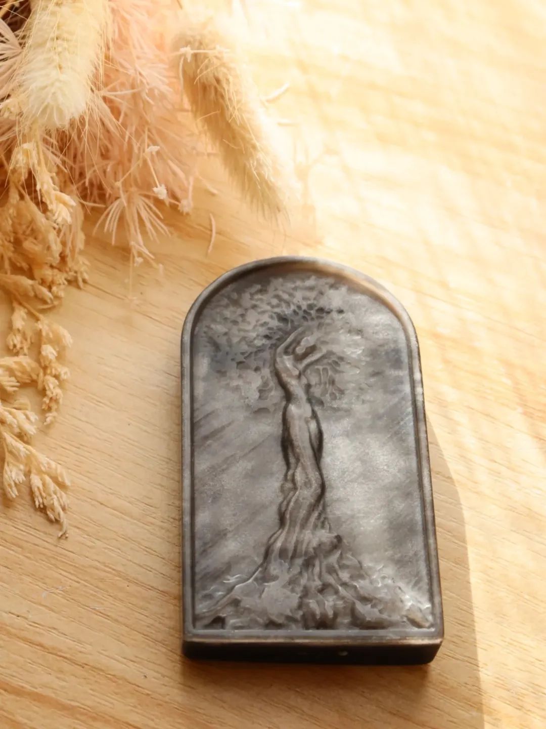 Silver Obsidian Tree of Life Carving
