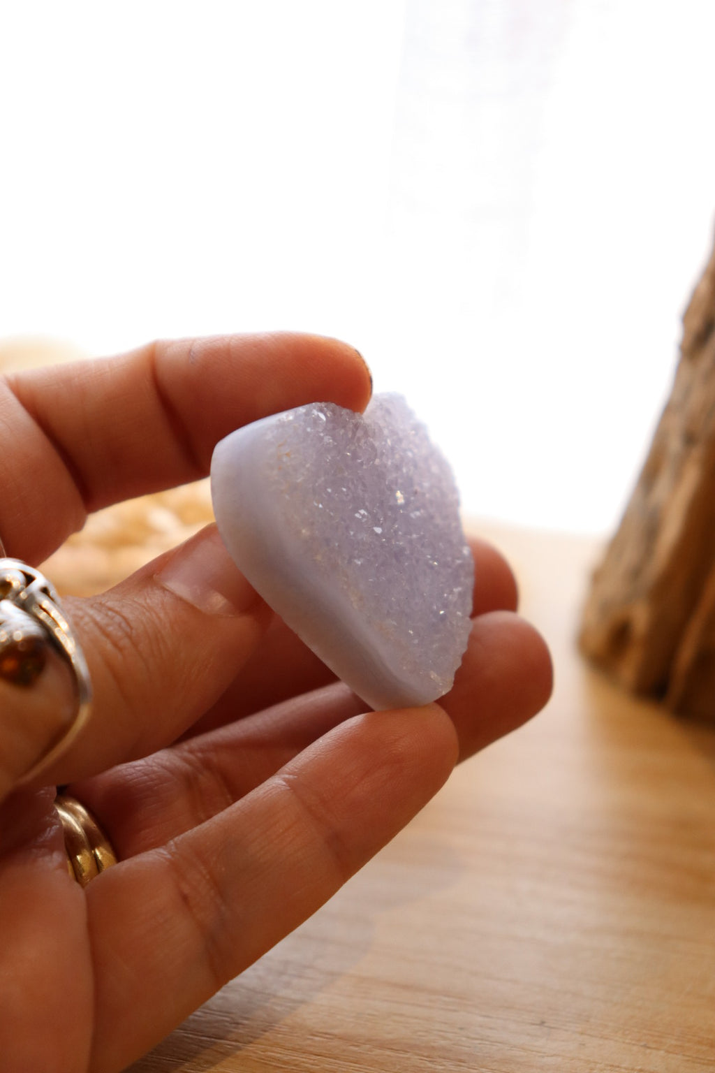 Blue Lace Agate Heart Druzy + Stand | 33g