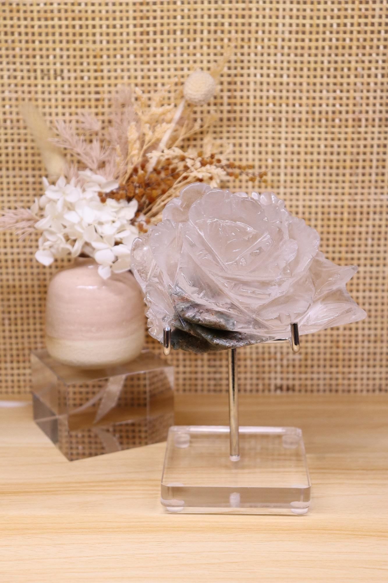 Garden Quartz Flower Carving + Stand | 553g
