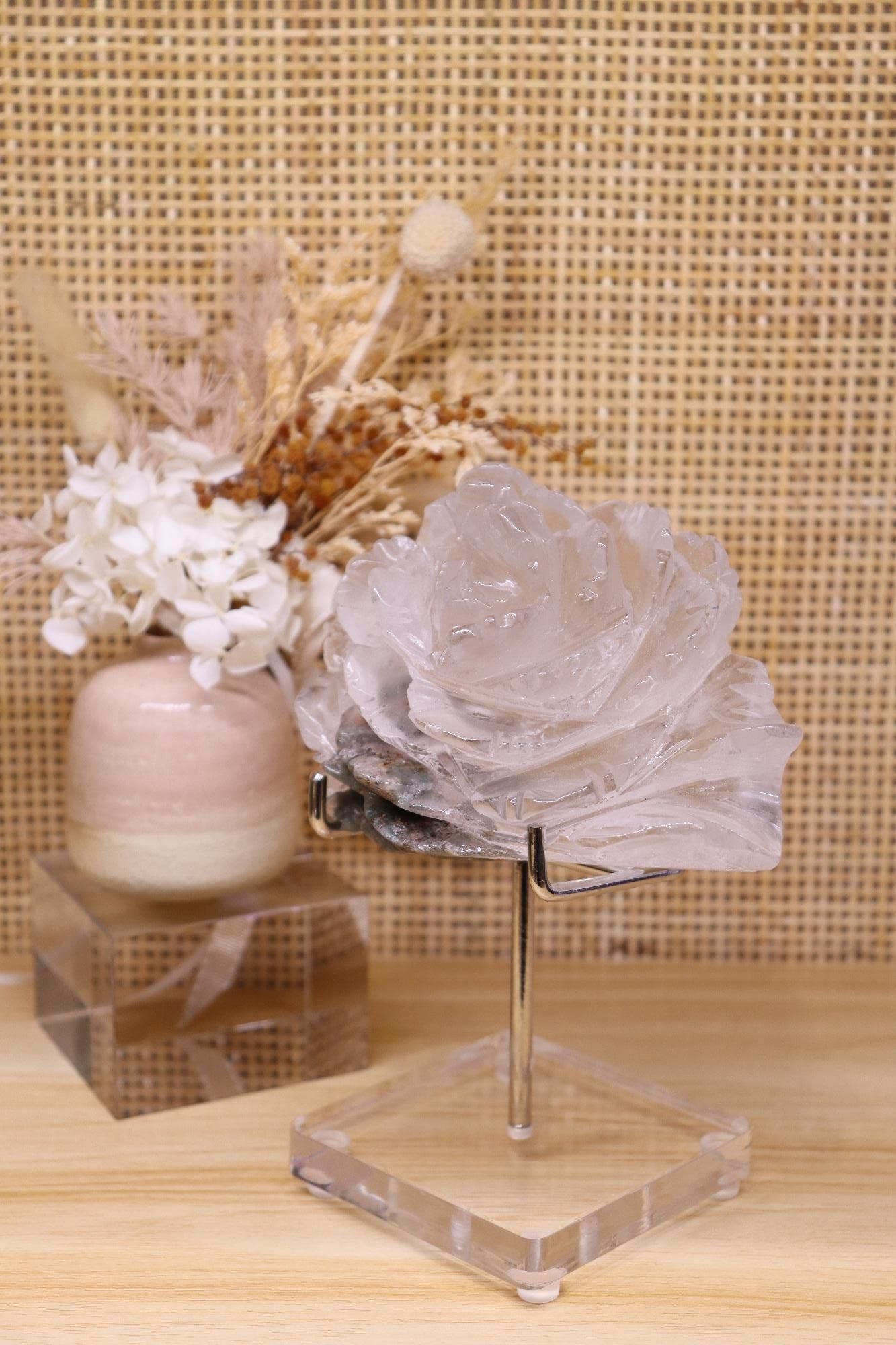 Garden Quartz Flower Carving + Stand | 553g