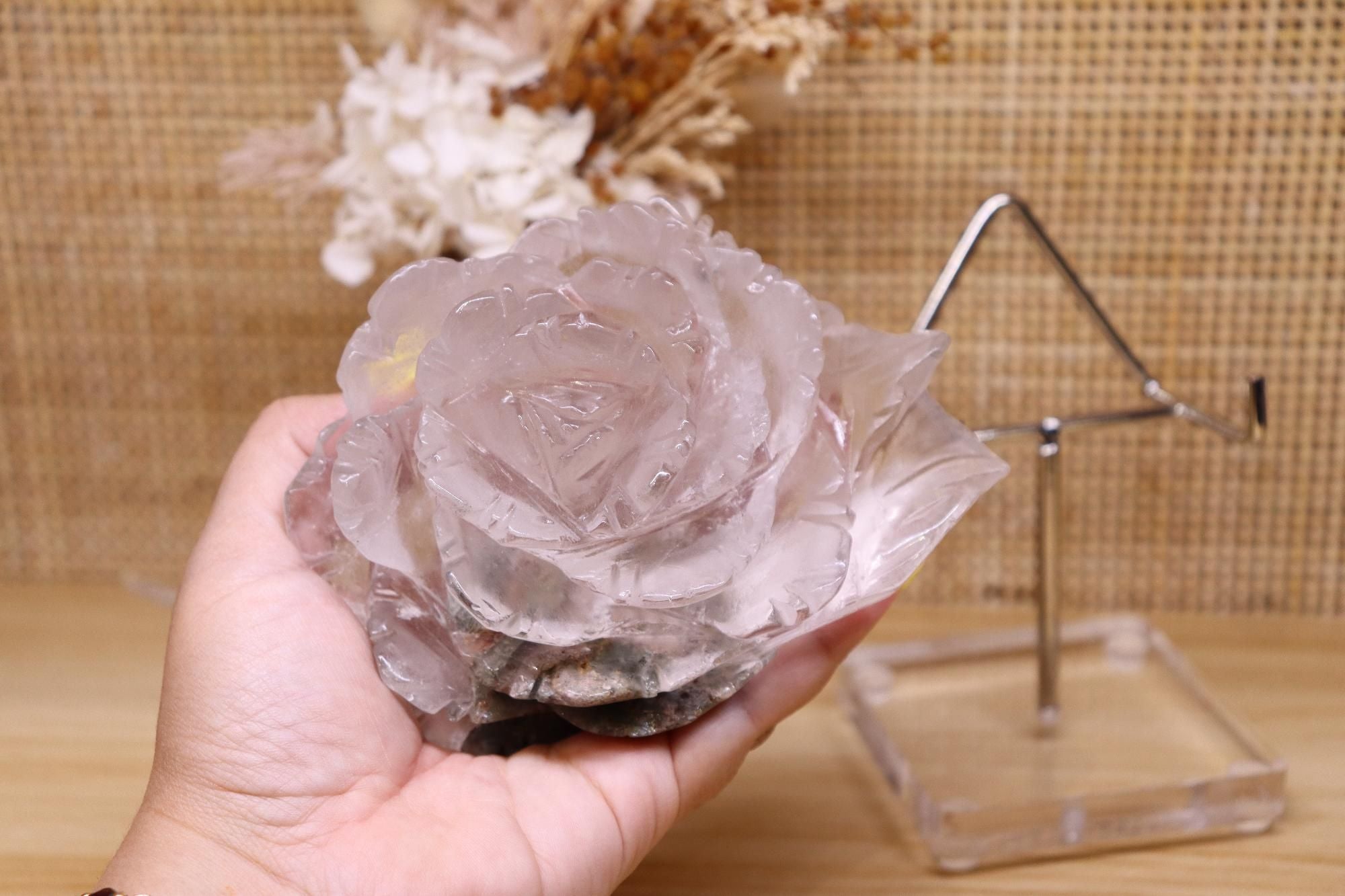 Garden Quartz Flower Carving + Stand | 553g