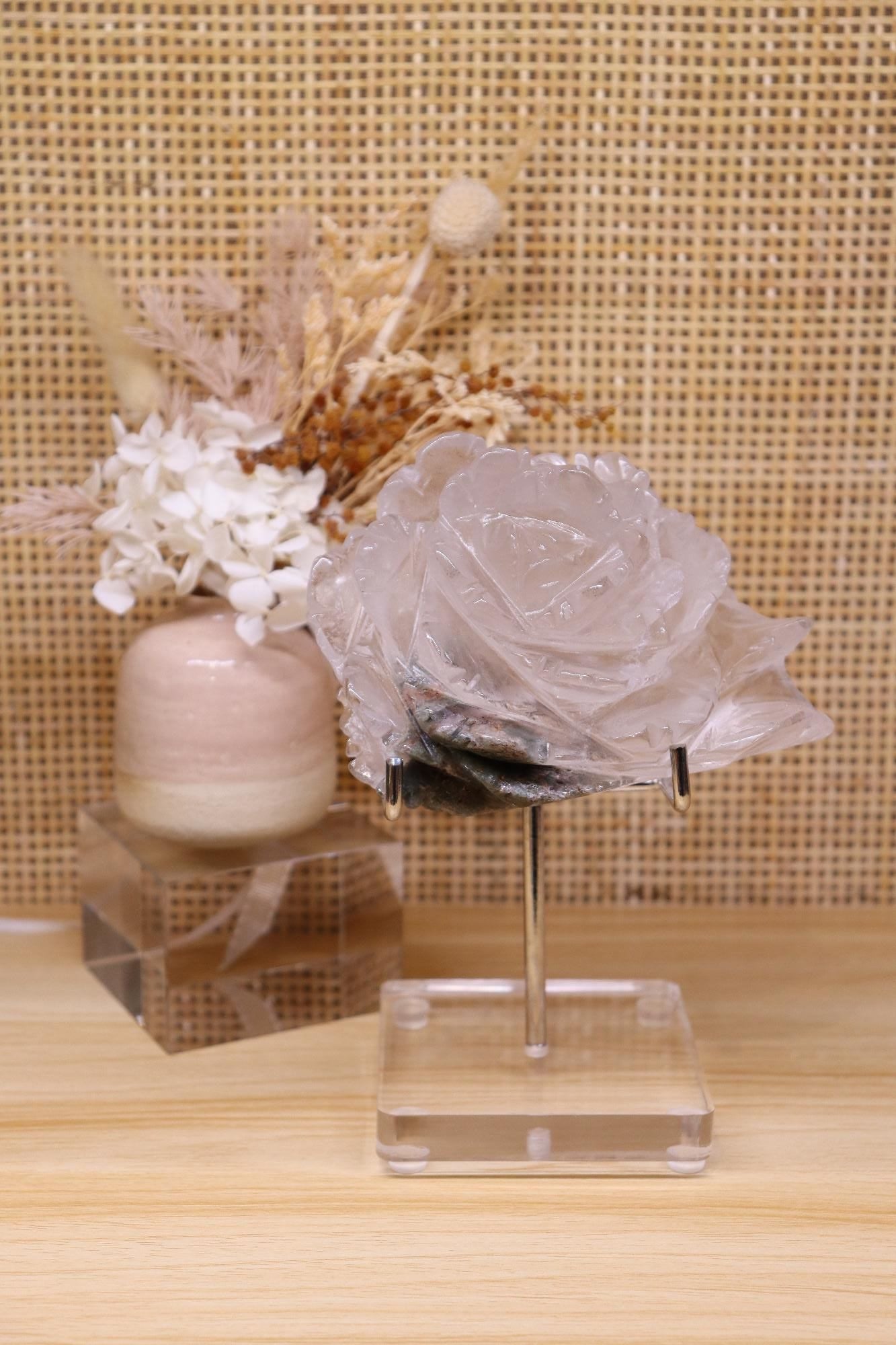 Garden Quartz Flower Carving + Stand | 553g