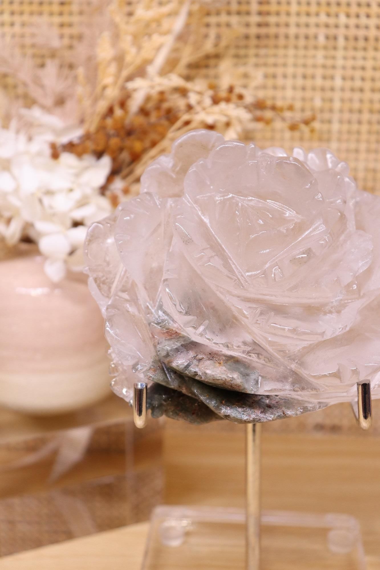 Garden Quartz Flower Carving + Stand | 553g
