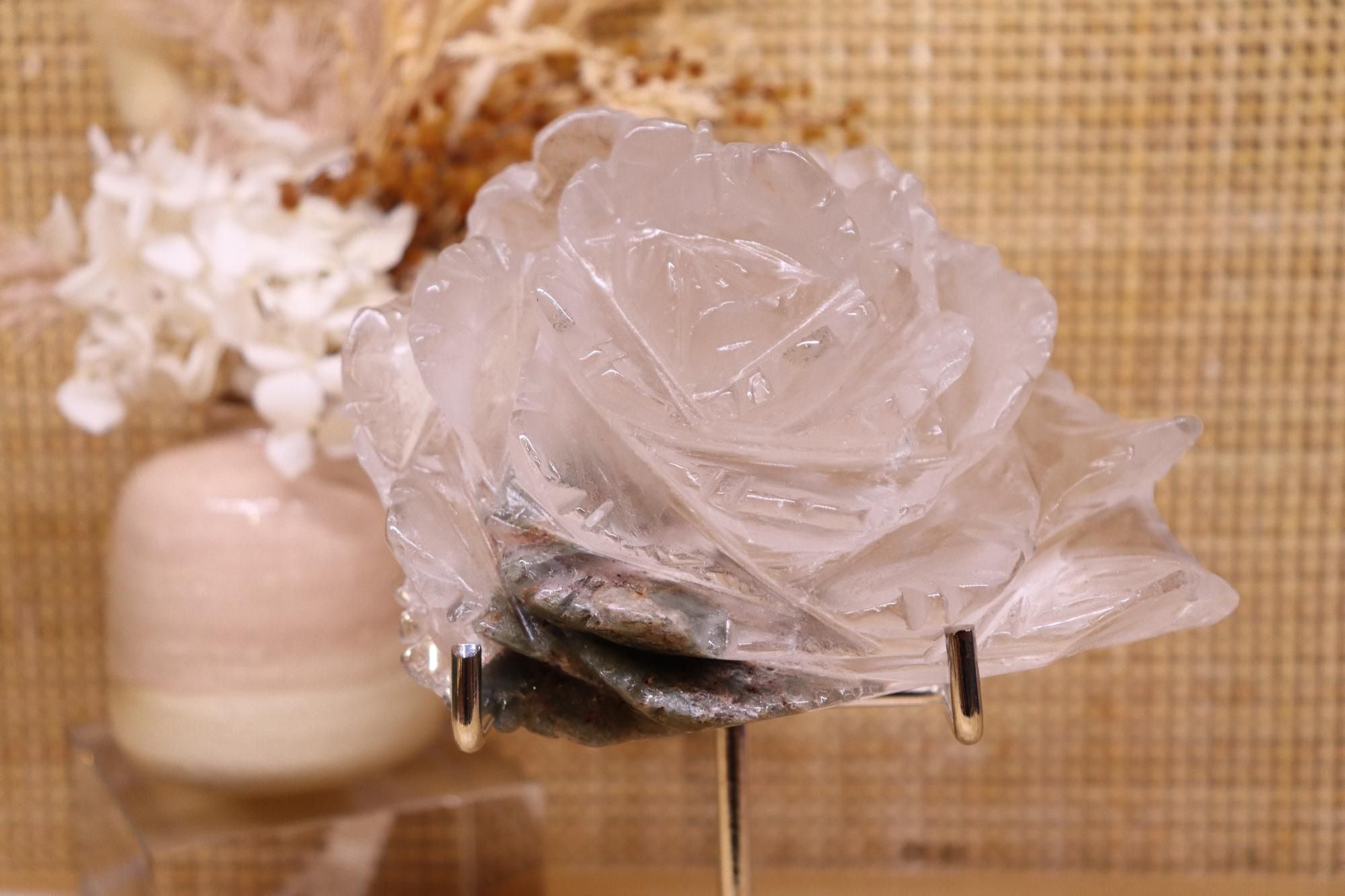 Garden Quartz Flower Carving + Stand | 553g