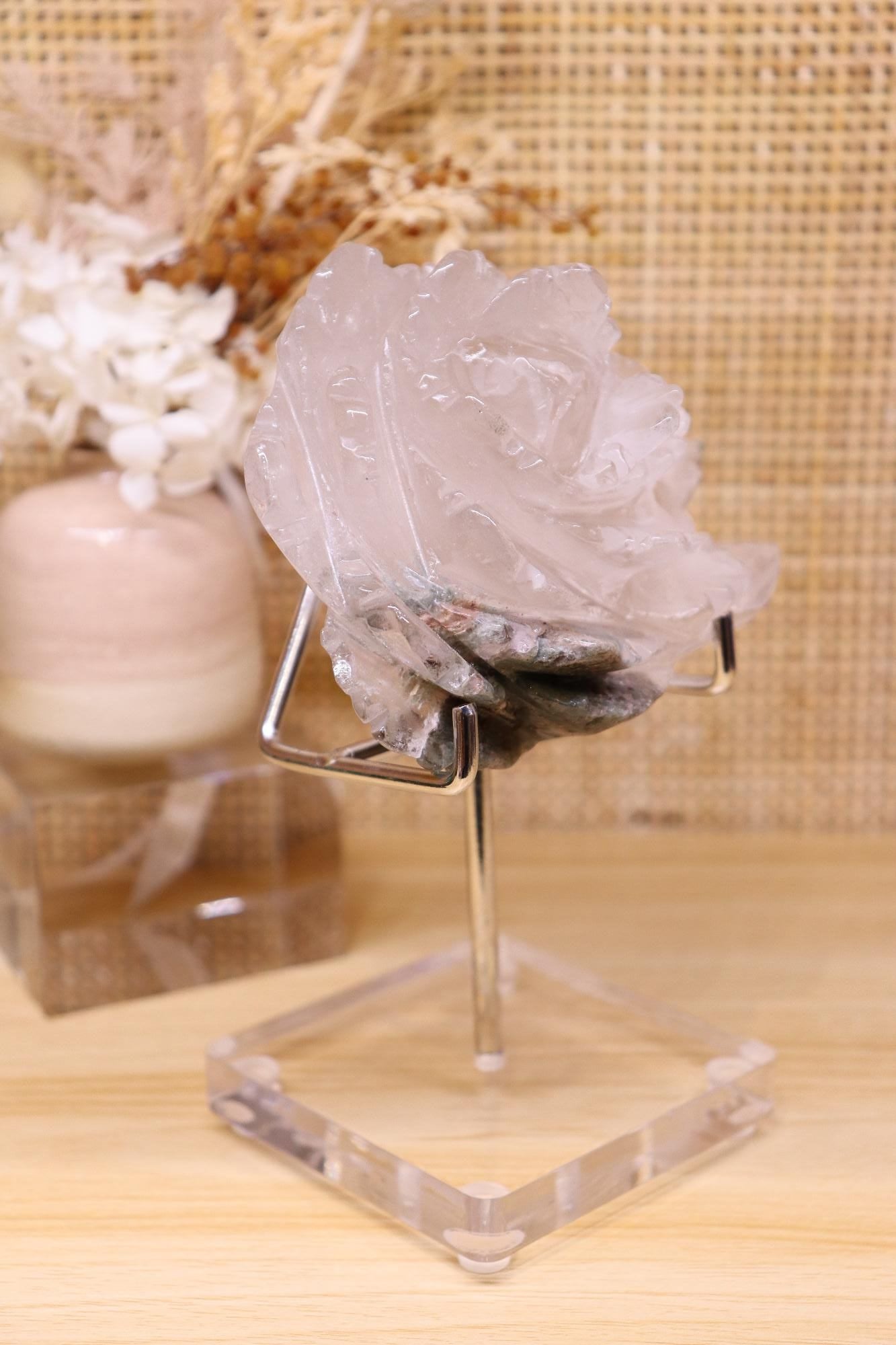 Garden Quartz Flower Carving + Stand | 553g