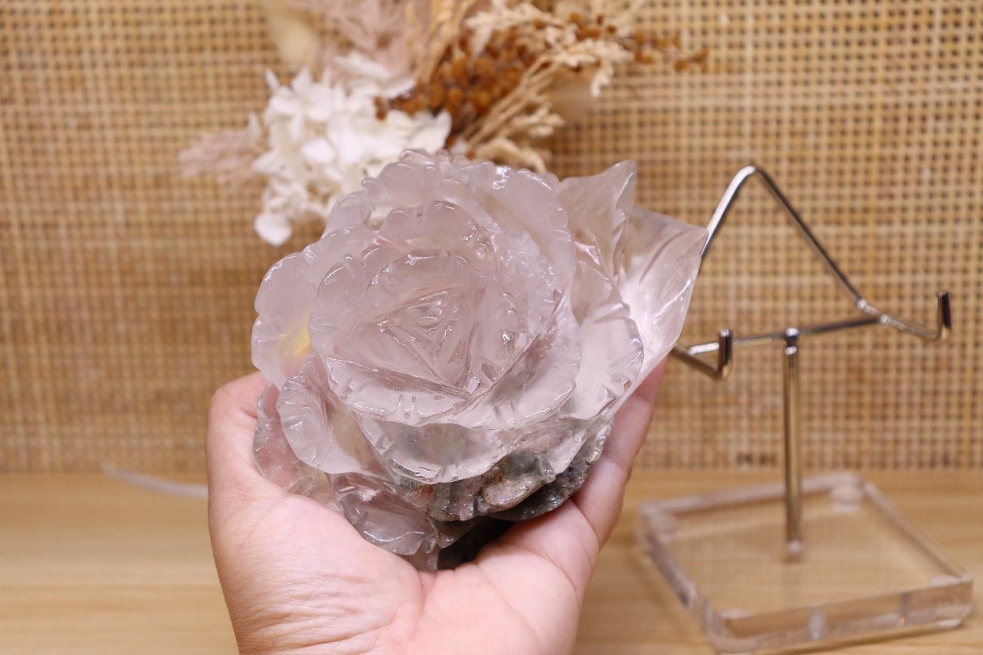 Garden Quartz Flower Carving + Stand | 553g