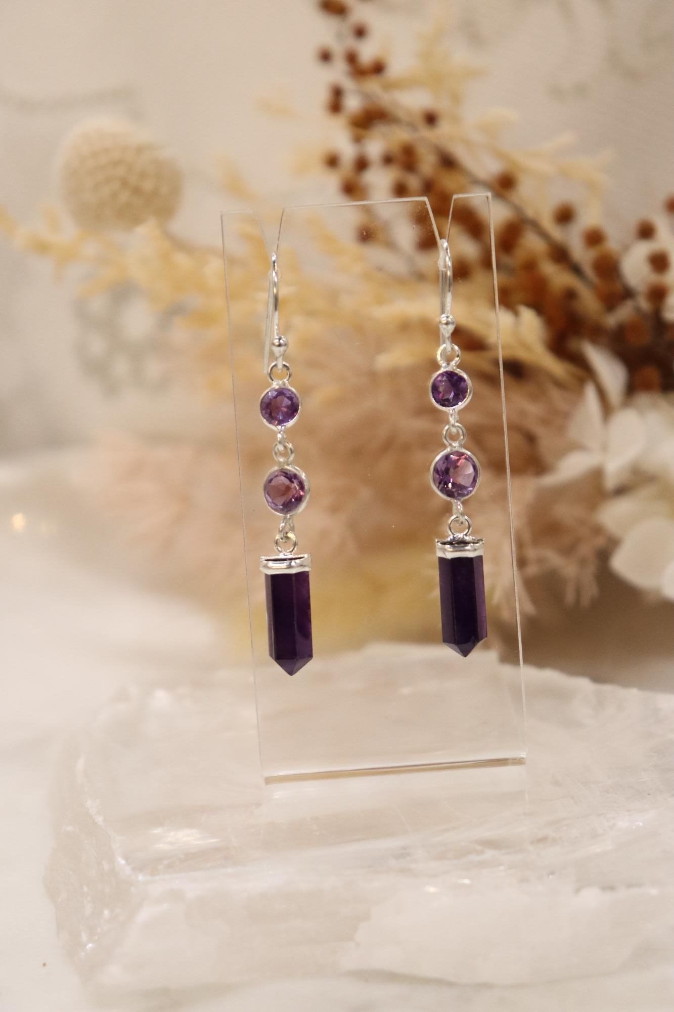 Amethyst Earrings | Triple Drop Set