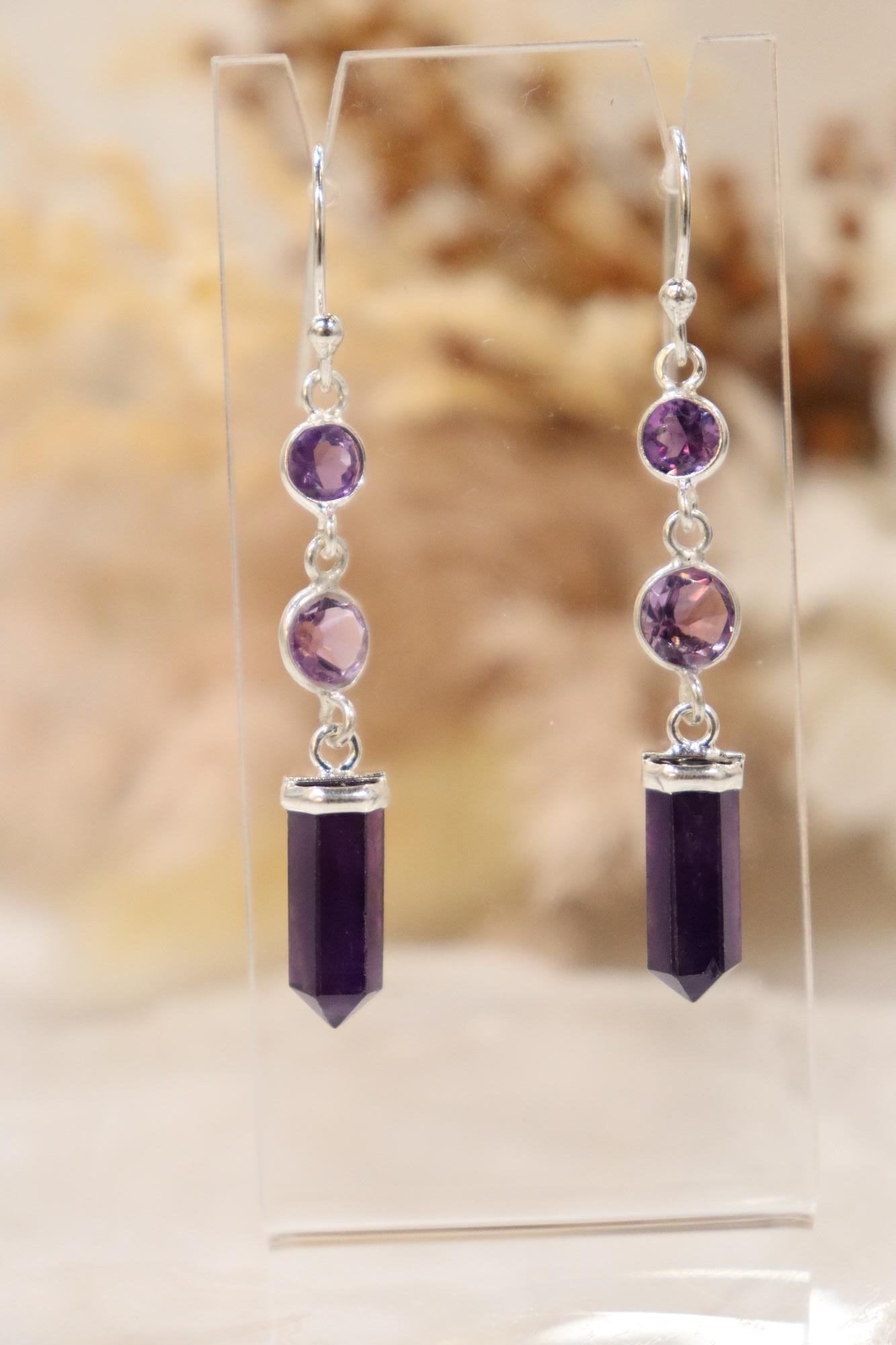 Amethyst Earrings | Triple Drop Set