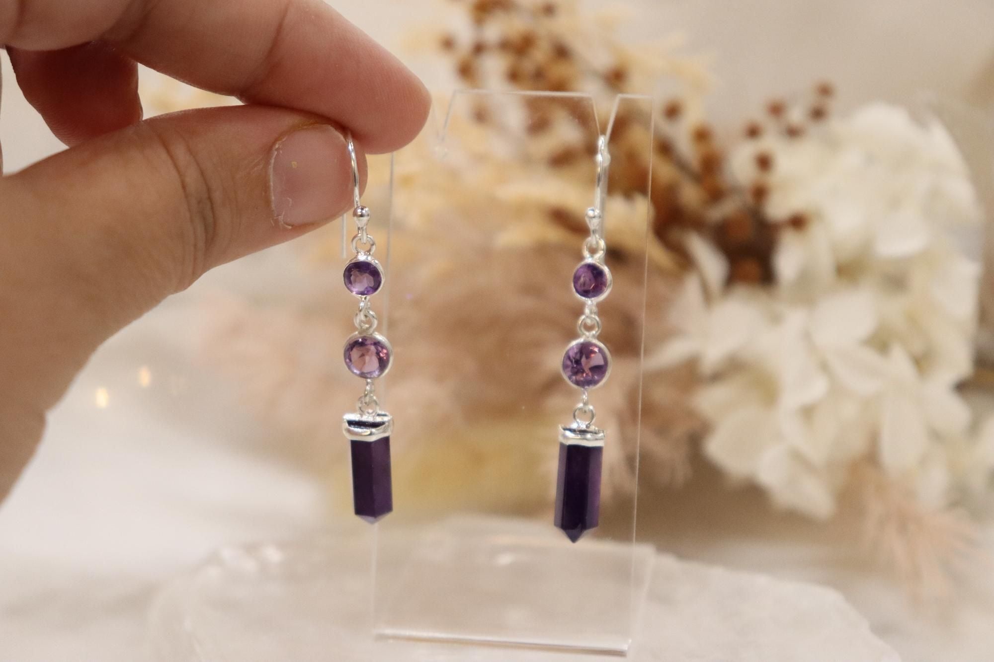 Amethyst Earrings | Triple Drop Set
